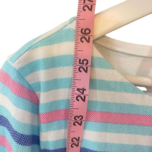 T by Talbots large 100% cotton three-quarter sleeve crewneck, white blue pink st - Picture 4 of 7